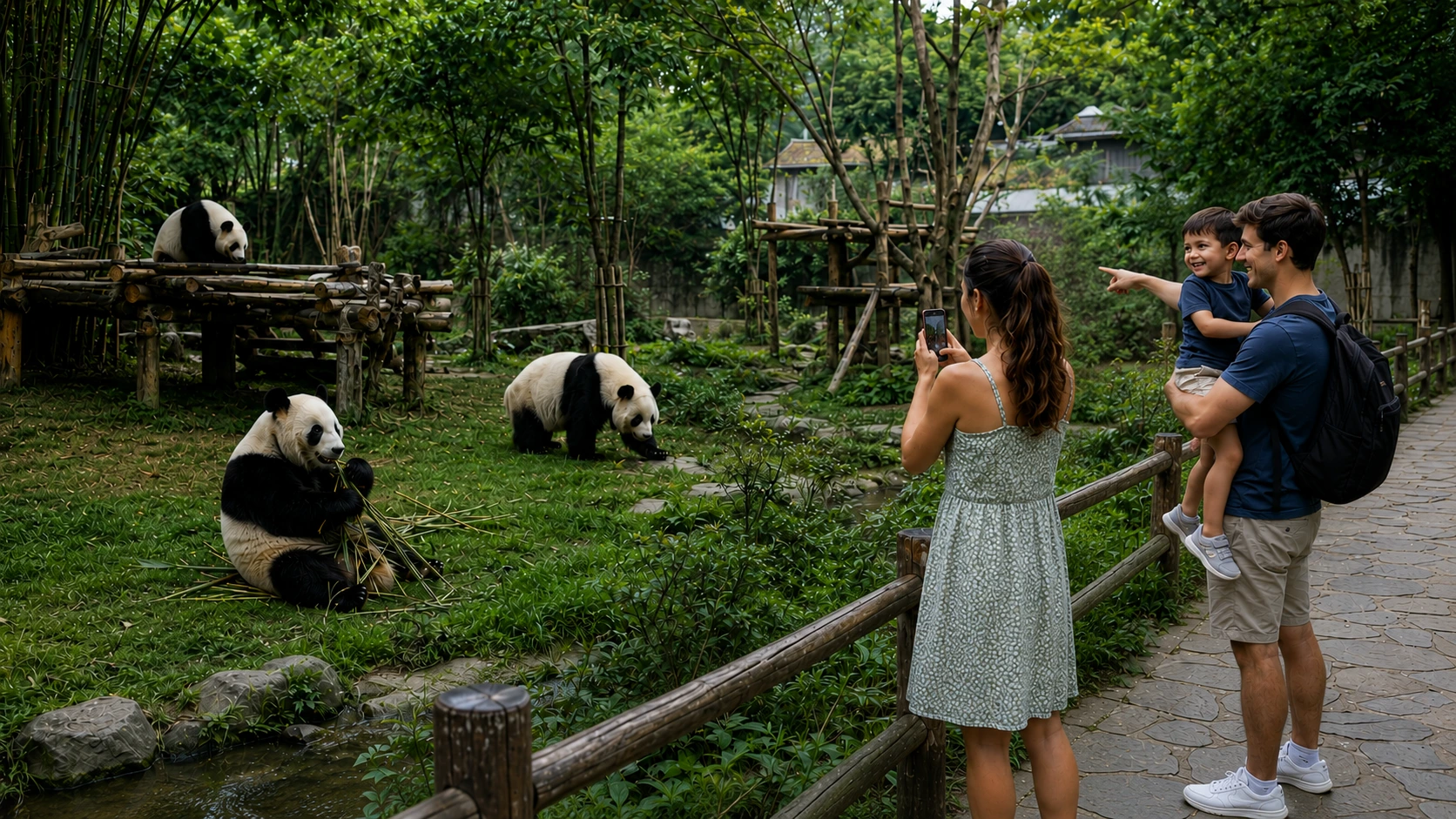 A giant panda eating bamboo at the Chengdu panda base