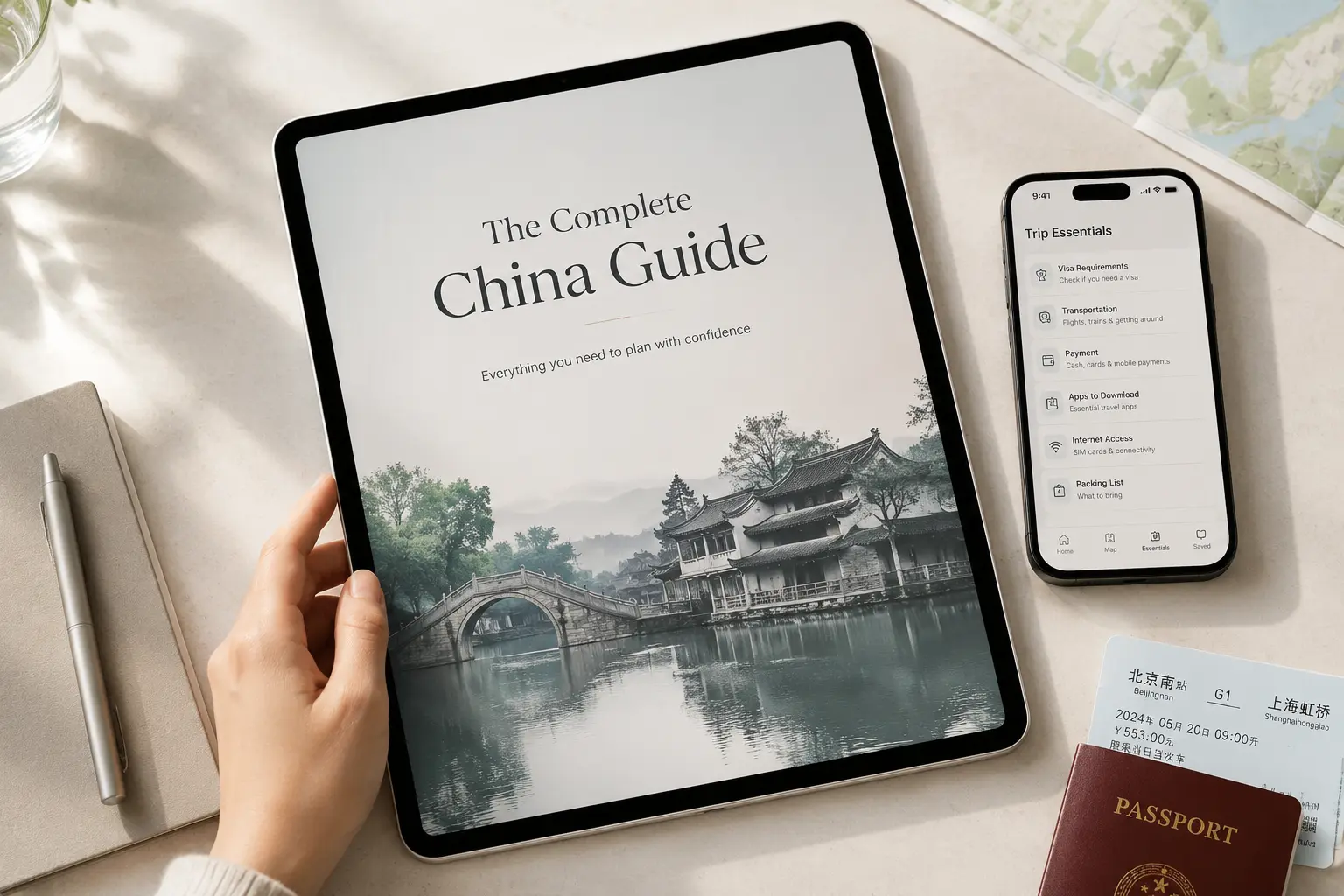 The Complete China Guide displayed on a tablet
