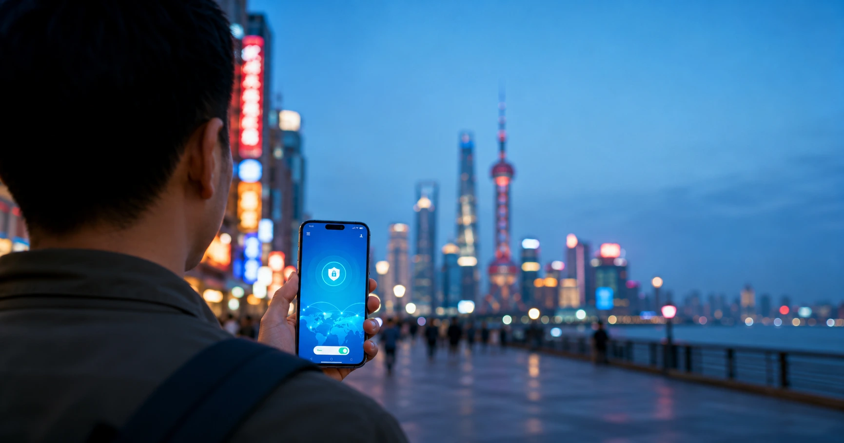 Traveler using a phone with a VPN to reach blocked apps from inside China
