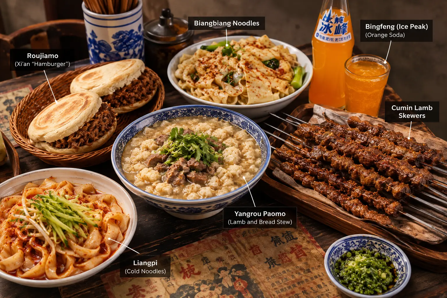 Street food stalls in Xi'an's Muslim Quarter at night